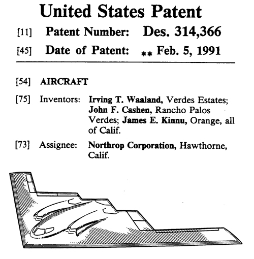 B-2ステルス爆撃機の米国デザイン特許