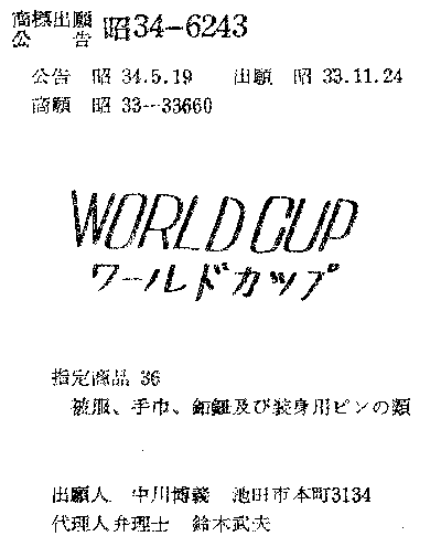 日本における『ワールドカップ』の商標権 第１号