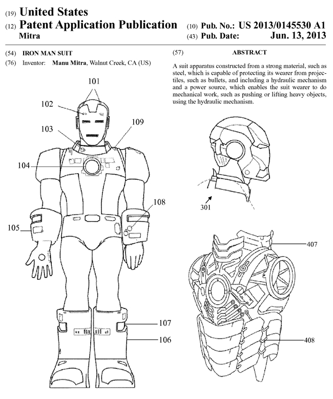 『アイアンマン・スーツ』の米国特許申請