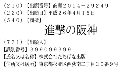 『進撃の阪神』の商標登録申請